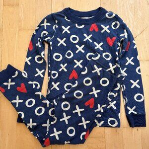 Hanna Anderson Size 6-7 Blue Red Hearts XO Long John PJ's Valentine’s